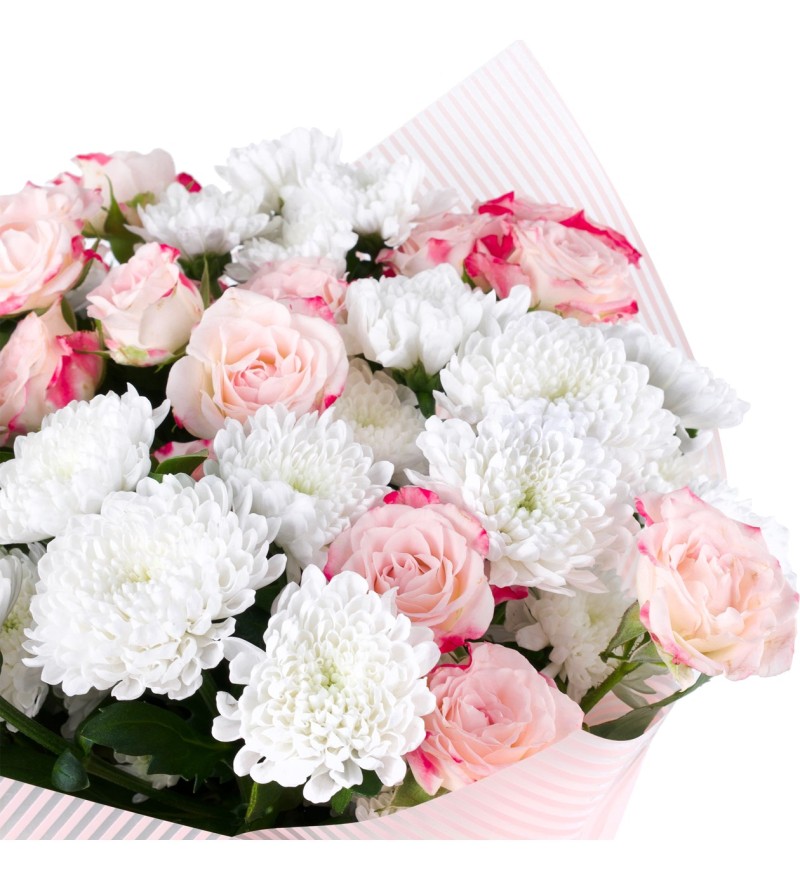 Pembe Gül ve Beyaz Kasımpatı Buketi